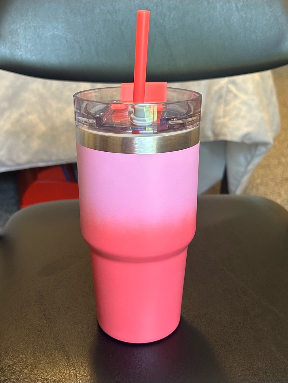 Pink Ombre Insulated Tumbler with Straw - Unbranded